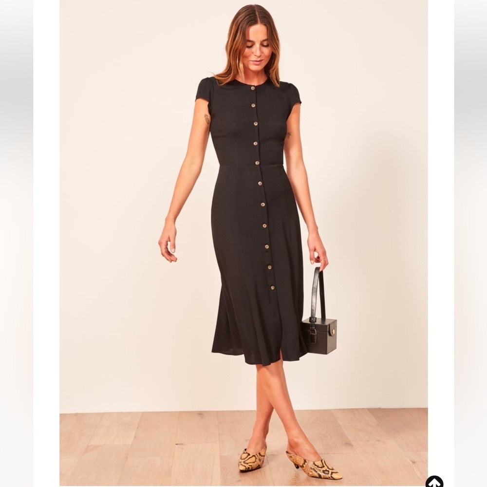 Reformation black midi dress size 6